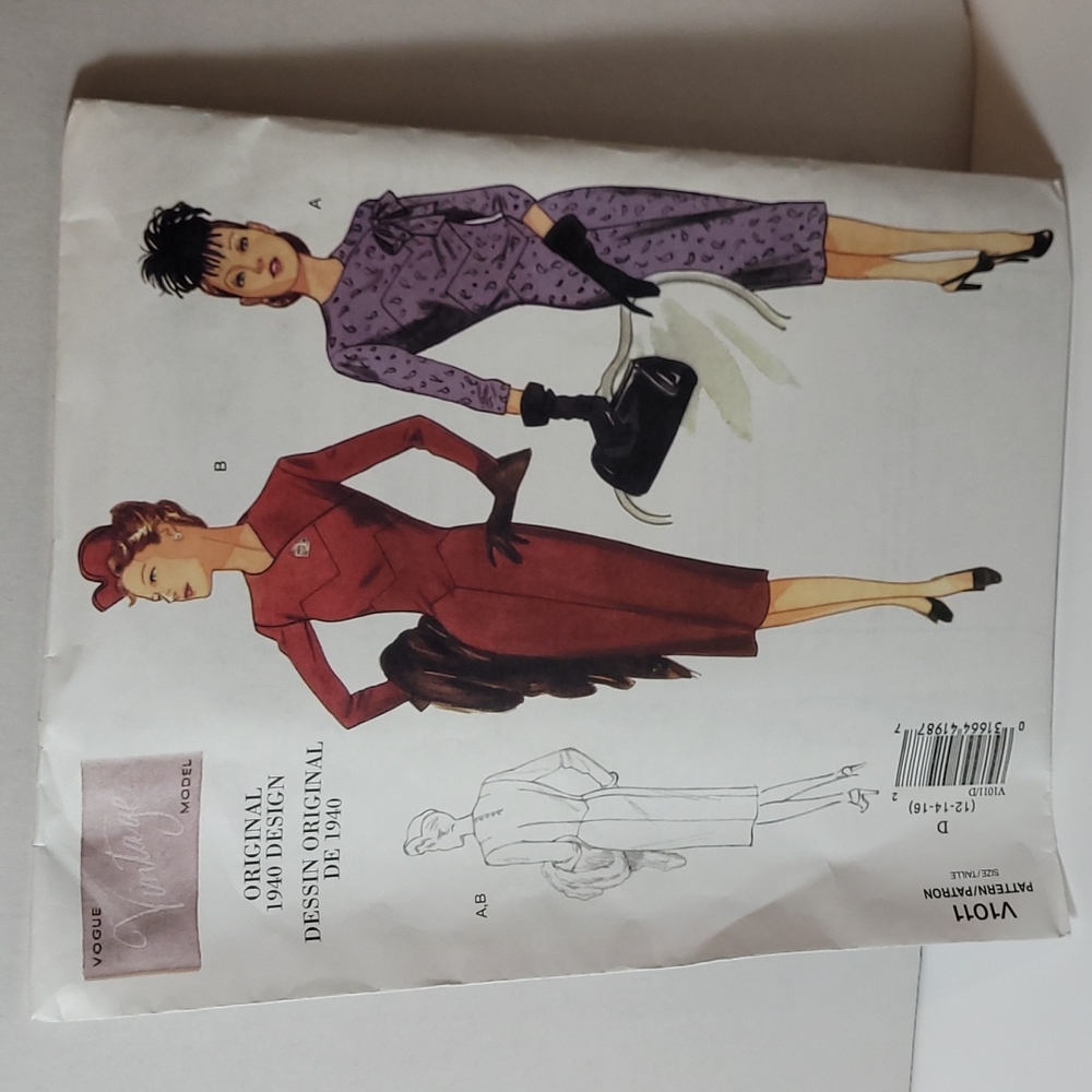 UNCUT Vogue Vintage Model Original 1934 Design Sewing Pattern V1011 Limited Ed